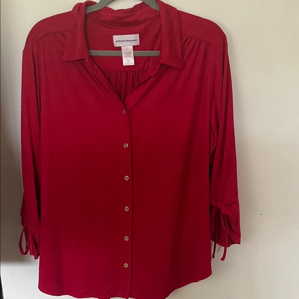 Alfred Dunner Vibrant Red Button Down Shirt
